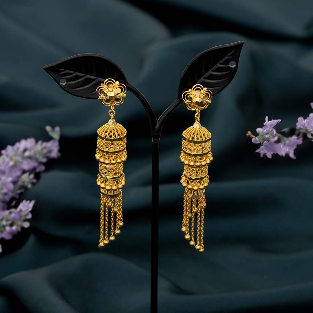 Beautiful Gold Jhumka Earrings Design Double Layer New Trends J25407